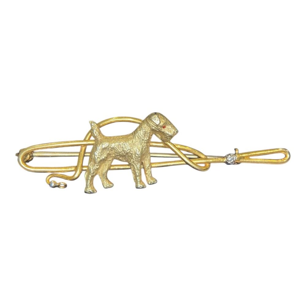 SOLD Vintage 14K Terrier with Leash Dog Pin